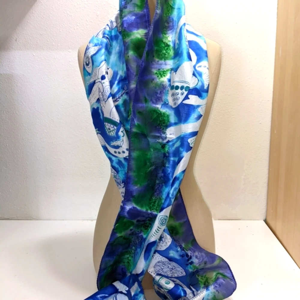 Hand Painted Silk Scarf, NWT